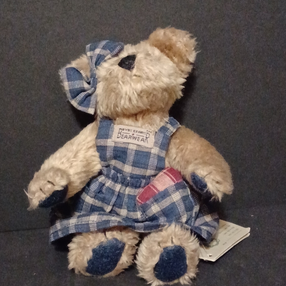 Boyds Bears Other - Boyds Clementine Bean Bag Plush Bear Plaid Blue Dress Heart In Pocket 6.5"
